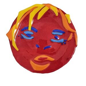 Abstract Face Fused Glass Art Handcrafted Modern Contemporary 9 Inches Unsigned